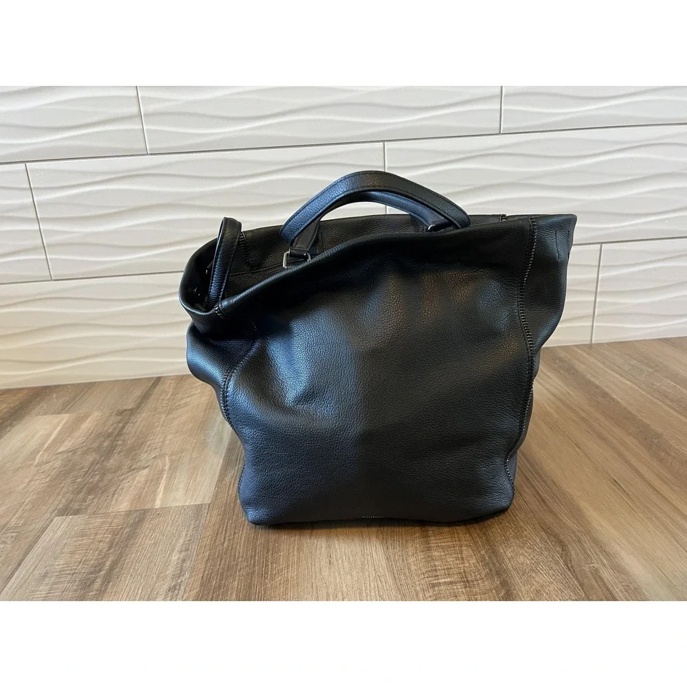 Botkier New York Tote Bag Black Pebbled Leather Strap Zip Accent Purse Large - Picture 1 of 10